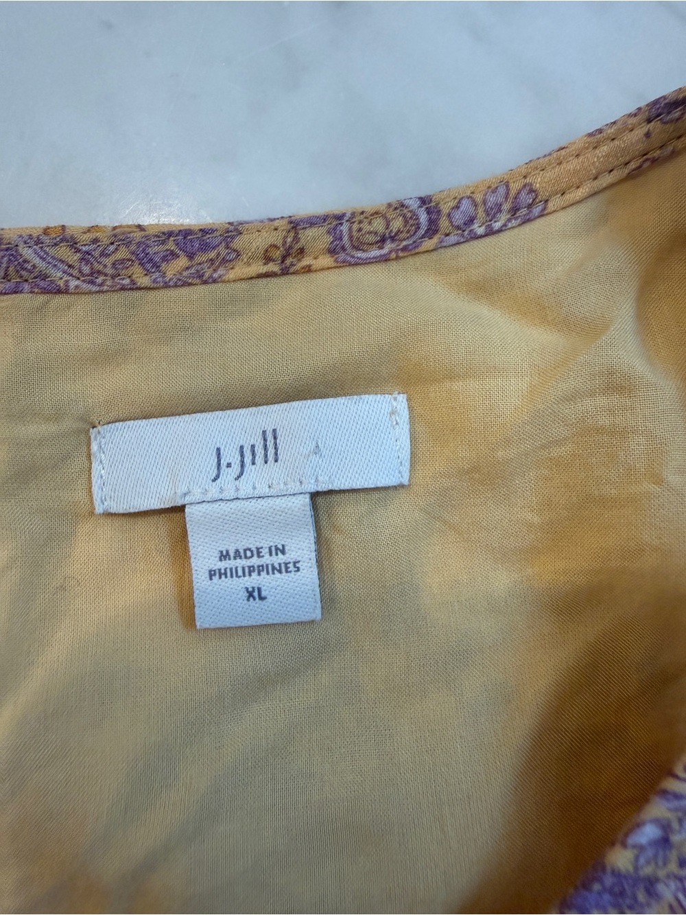 J. Jill Paisley Tiered Maxi Dress Sleeveless Yellow Purple Boho Lined Size XL - Picture 7 of 8